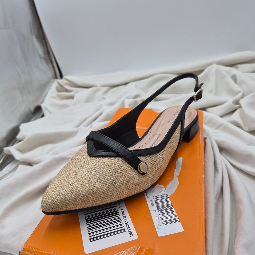 NEW Clarks Natalyn Sling Pointed Toe Flats Natural Raffia & Black women SZ 10 W - Picture 8 of 10